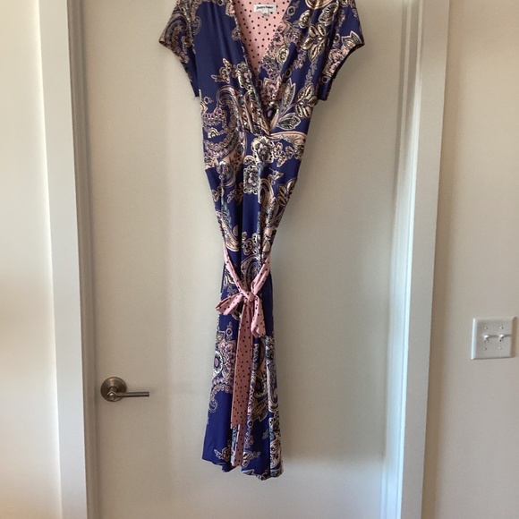 Shelby & Palmer Dresses & Skirts - Cap Sleeve Dress with an attached accent belt. Purple, dusty pink, & pale yellow